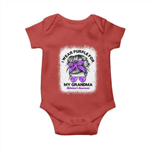 I Wear Purple For My Grandma Baby Onesie Alzheimers Awareness Messy Bun Graphic
