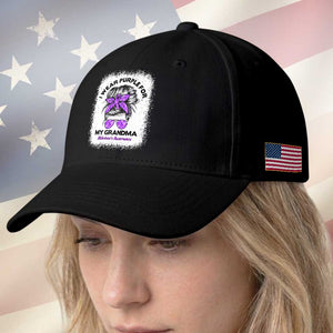 I Wear Purple For My Grandma Baseball Cap Alzheimers Awareness Messy Bun Graphic