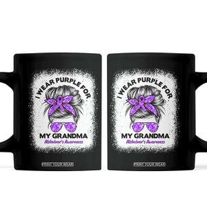 I Wear Purple For My Grandma Coffee Mug Alzheimers Awareness Messy Bun Graphic