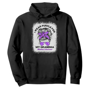 I Wear Purple For My Grandma Hoodie Alzheimers Awareness Messy Bun Graphic