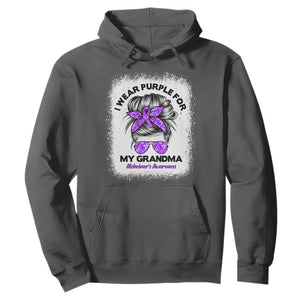 I Wear Purple For My Grandma Hoodie Alzheimers Awareness Messy Bun Graphic