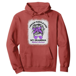 I Wear Purple For My Grandma Hoodie Alzheimers Awareness Messy Bun Graphic