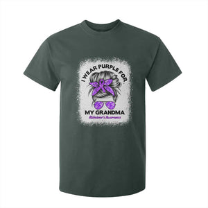 I Wear Purple For My Grandma T Shirt For Kid Alzheimers Awareness Messy Bun Graphic