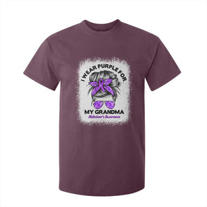 I Wear Purple For My Grandma T Shirt For Kid Alzheimers Awareness Messy Bun Graphic
