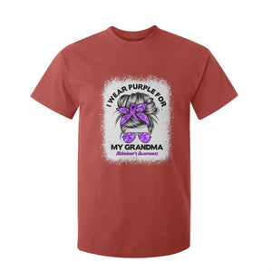I Wear Purple For My Grandma T Shirt For Kid Alzheimers Awareness Messy Bun Graphic