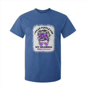 I Wear Purple For My Grandma T Shirt For Kid Alzheimers Awareness Messy Bun Graphic