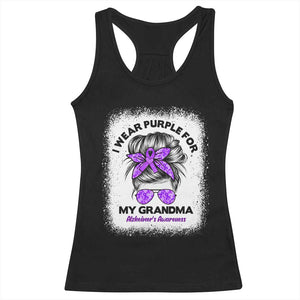 I Wear Purple For My Grandma Racerback Tank Top Alzheimers Awareness Messy Bun Graphic