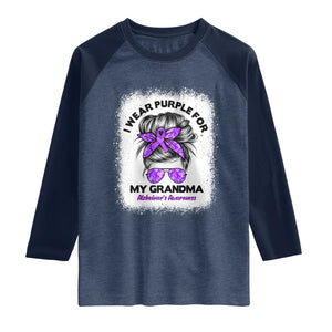 I Wear Purple For My Grandma Raglan Shirt Alzheimers Awareness Messy Bun Graphic