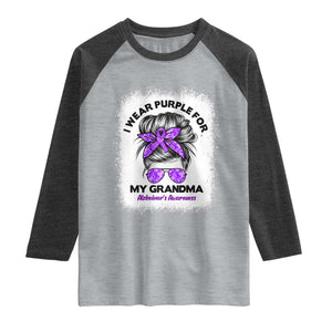 I Wear Purple For My Grandma Raglan Shirt Alzheimers Awareness Messy Bun Graphic