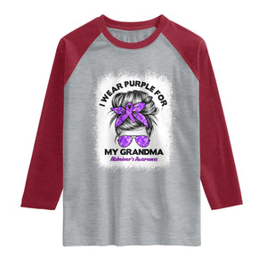 I Wear Purple For My Grandma Raglan Shirt Alzheimers Awareness Messy Bun Graphic