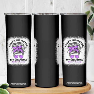 I Wear Purple For My Grandma Skinny Tumbler Alzheimers Awareness Messy Bun Graphic