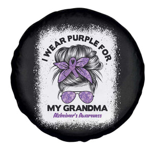 I Wear Purple For My Grandma Spare Tire Cover Alzheimers Awareness Messy Bun Graphic