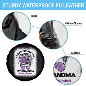 I Wear Purple For My Grandma Spare Tire Cover Alzheimers Awareness Messy Bun Graphic