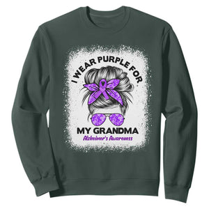 I Wear Purple For My Grandma Sweatshirt Alzheimers Awareness Messy Bun Graphic