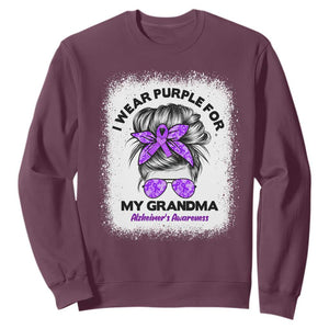 I Wear Purple For My Grandma Sweatshirt Alzheimers Awareness Messy Bun Graphic