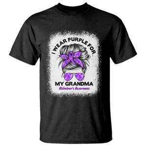 I Wear Purple For My Grandma T Shirt Alzheimers Awareness Messy Bun Graphic