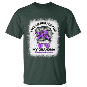 I Wear Purple For My Grandma T Shirt Alzheimers Awareness Messy Bun Graphic