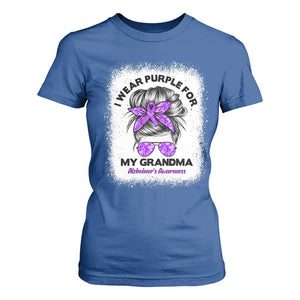 I Wear Purple For My Grandma T Shirt For Women Alzheimers Awareness Messy Bun Graphic