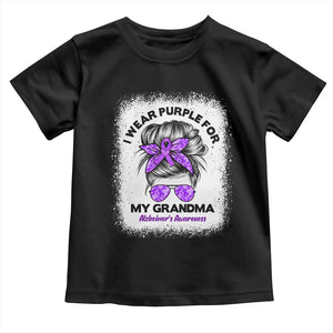 I Wear Purple For My Grandma Toddler T Shirt Alzheimers Awareness Messy Bun Graphic