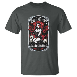 Bad Girls Taste Better T Shirt Adult Humor Devil Girl Gift TS12 Dark Heather Print Your Wear