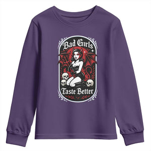 Bad Girls Taste Better Youth Sweatshirt Adult Humor Devil Girl Gift TS12 Purple Print Your Wear