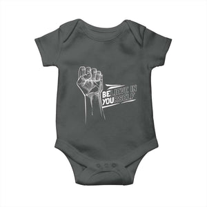Believe In Yourself Baby Onesie Strong Fist Motivational Quote TS12 Dark Heather Print Your Wear