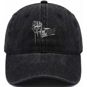 Believe In Yourself Washed Cotton Baseball Cap Strong Fist Motivational Quote TS12 Print Your Wear
