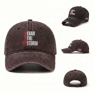 Stronger Than The Storm Washed Cotton Baseball Cap Positive Mindset Motivation TS12 Washed Cap Universal Fit Dark Brown Print Your Wear