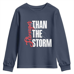 Stronger Than The Storm Youth Sweatshirt Positive Mindset Motivation TS12 Navy Print Your Wear