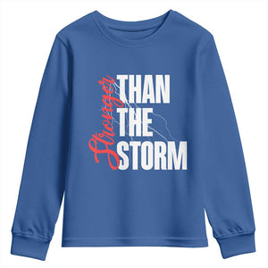 Stronger Than The Storm Youth Sweatshirt Positive Mindset Motivation TS12 Royal Blue Print Your Wear