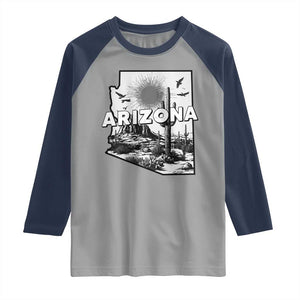 Arizona Cactus Vintage State Map Desert Gift Raglan Shirt TS12 Sport Gray Navy Print Your Wear