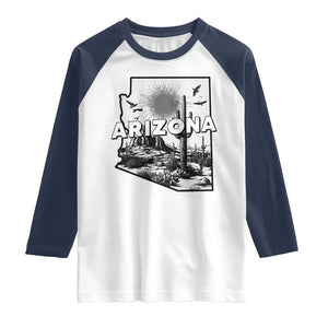 Arizona Cactus Vintage State Map Desert Gift Raglan Shirt TS12 White Navy Print Your Wear