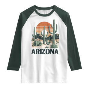 Arizona Desert Sunset Raglan Shirt Vintage Cactus Grand Canyon State Gift TS12 White Dark Forest Green Print Your Wear