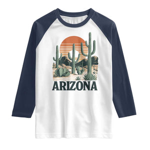 Arizona Desert Sunset Raglan Shirt Vintage Cactus Grand Canyon State Gift TS12 White Navy Print Your Wear