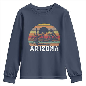 Arizona Youth Sweatshirt Retro Desert Landscape Cactus Lover Gift TS12 Navy Print Your Wear