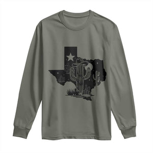 Western Pride Gift Long Sleeve Shirt Cactus Texas Map With Cowboy Hat TS12 Military Green Print Your Wear