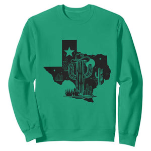 Western Pride Gift Sweatshirt Cactus Texas Map With Cowboy Hat TS12 Irish Green Print Your Wear