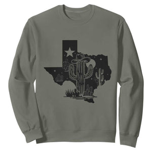 Western Pride Gift Sweatshirt Cactus Texas Map With Cowboy Hat TS12 Military Green Print Your Wear