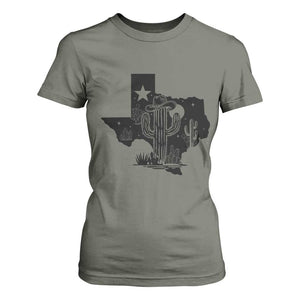 Western Pride Gift T Shirt For Women Cactus Texas Map With Cowboy Hat TS12 Military Green Print Your Wear