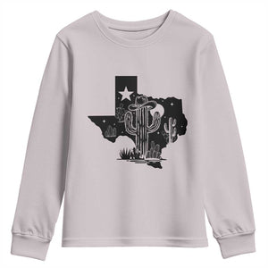 Western Pride Gift Youth Sweatshirt Cactus Texas Map With Cowboy Hat TS12 Ice Gray Print Your Wear