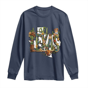 Texas Cowboy And Cowgirl Long Sleeve Shirt Vintage Cactus Gift Idea TS12 Navy Print Your Wear