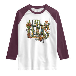 Texas Cowboy And Cowgirl Raglan Shirt Vintage Cactus Gift Idea TS12 White Maroon Print Your Wear