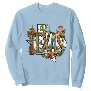Texas Cowboy And Cowgirl Sweatshirt Vintage Cactus Gift Idea TS12 Light Blue Print Your Wear