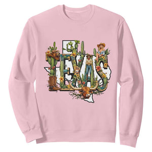 Texas Cowboy And Cowgirl Sweatshirt Vintage Cactus Gift Idea TS12 Light Pink Print Your Wear