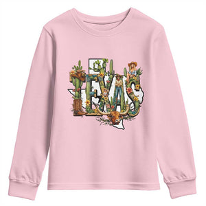 Texas Cowboy And Cowgirl Youth Sweatshirt Vintage Cactus Gift Idea TS12 Light Pink Print Your Wear
