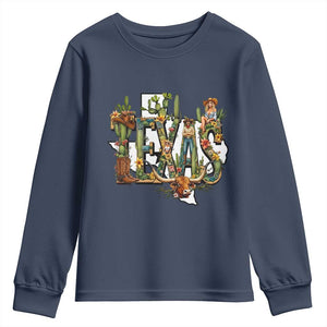 Texas Cowboy And Cowgirl Youth Sweatshirt Vintage Cactus Gift Idea TS12 Navy Print Your Wear
