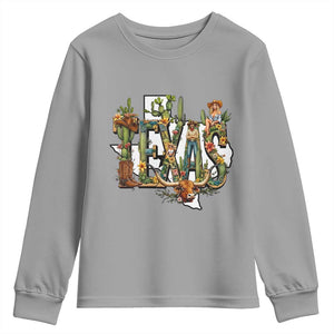 Texas Cowboy And Cowgirl Youth Sweatshirt Vintage Cactus Gift Idea TS12 Sport Gray Print Your Wear