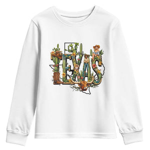 Texas Cowboy And Cowgirl Youth Sweatshirt Vintage Cactus Gift Idea TS12 White Print Your Wear