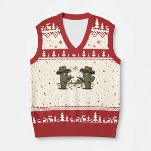 Funny Lone Star Cactus Cowboy Gunfight Gift V-Neck Knit Sweater Vest TS12 Beige Red Print Your Wear