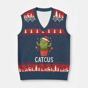 Funny Xmas Catcus V-Neck Knit Sweater Vest Succulent Lover Gift TS12 Navy Red Print Your Wear